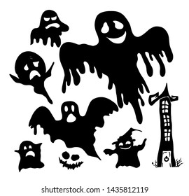 A set of ghost silhouettes. Happy Halloween. Vector illustration.