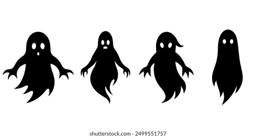  Set of ghost silhouettes, spirit for Halloween, on white background. Vector