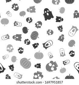 Set Ghost , Skull , Funny and scary ghost mask for Halloween  and Pumpkin  on seamless pattern. Vector
