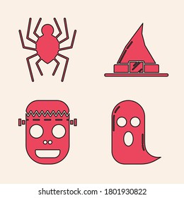 Set Ghost , Spider , Witch hat  and Zombie mask  icon. Vector