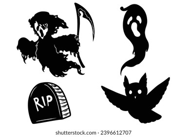 set ghost theme character icons for hellowen's day needs scary horror,terrifying,single color,

