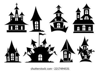 Set Of The Ghostly And Horrible House Clip Art Vector Design, Halloween Home. Spooky With Big House On White Background. Free Concept With Terrible Home Vector.