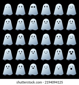Set of ghosts with emotions, halloween set, cute