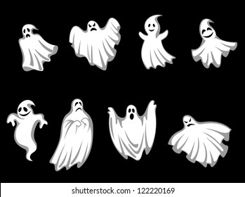 Set of ghosts for halloween holiday design isolated on background, such a logo template. Jpeg version also available in gallery