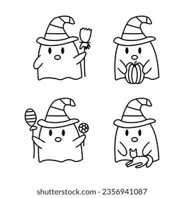 Set of ghosts isolated on white background. Line vector illustration.
