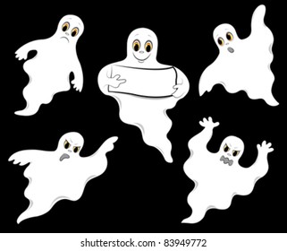 Set of ghosts. On a black background. Vector illustration.