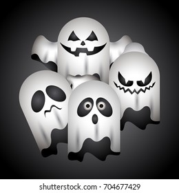 Set of ghosts on a grey background, Vector illustration