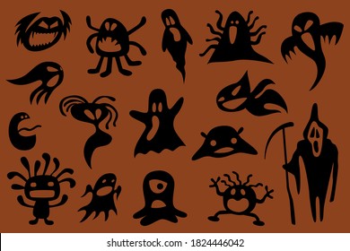 Juego de ghosts.Hoja fantasma para el diseño de caracteres de halloween. Ilustración del vector