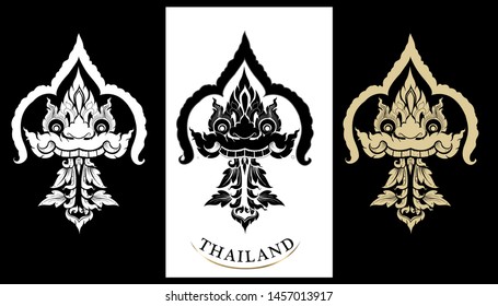 Set of Giant face design Silhouette line drawing vector. Line Thai