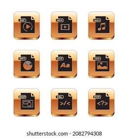 Set GIF file document, BMP, XSL, OTF, PPT, WAV, PHP and MP4 icon. Vector