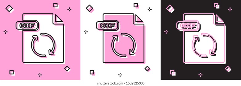 Set GIF file document. Download gif button icon isolated on pink and white, black background. GIF file symbol.  Vector Illustration