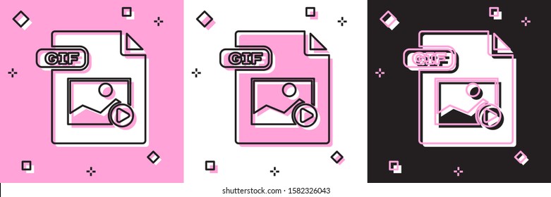Set GIF file document. Download gif button icon isolated on pink and white, black background. GIF file symbol.  Vector Illustration