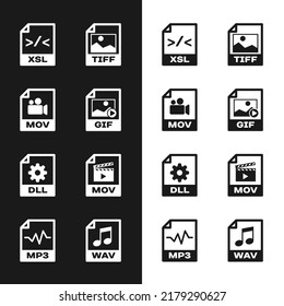Set GIF file document, MOV, XSL, TIFF, DLL and  icon. Vector