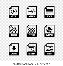 Set GIF file document, MP3, TXT, OGG, BMP and  icon. Vector