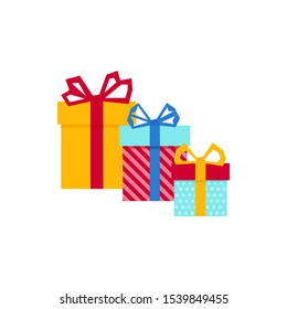 Set with gift for any design. Colorful blank cardboard package box. Product packaging. White background. Surprise symbol. Gift box Vector design template. . Holiday background. Christmas vector