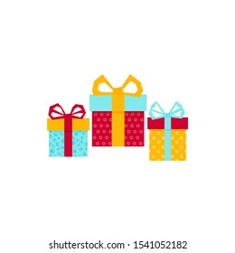 Set with gift for any design. Colorful blank cardboard package box. Product packaging. White background. Surprise symbol. Gift box Vector design template. Holiday background. Christmas vector