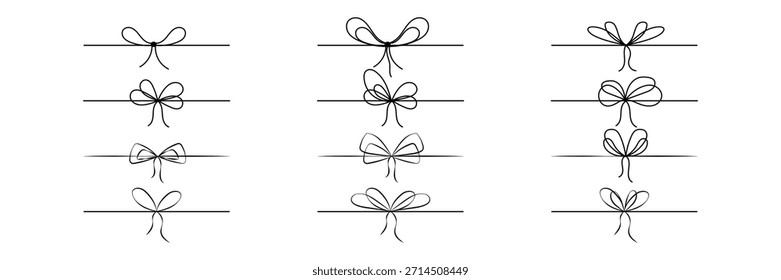 Set of gift bow different style. Coquette holiday decoration, birthday party or festive package.