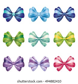 Set of gift bows. Different colors. White background. 
Vector illustration.
