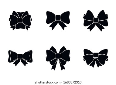 Set of gift bows icons with ribbons for decorating gifts, surprises for holidays. Packing presents icon isolated on white background. Vector illustration