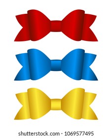 Set of gift bows (red, blue, yellow). Vector illustration. Concept for invitation, banners, gift cards, congratulation or website layout vector.