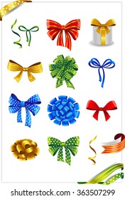 Set of gift bows with ribbons. 