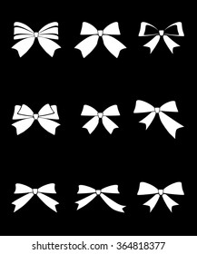 Set of gift bows with ribbons on black background vector illustration 