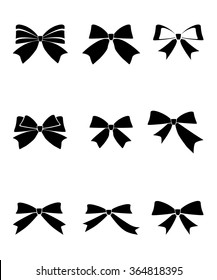 Set of gift bows with ribbons on white background.Vector illustration 