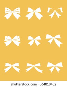 Set of gift bows with ribbons on yellow background vector illustration 