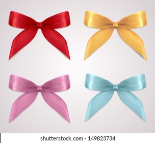 Set of gift bows (ribbons, present symbol). Decorative Design element for invitation, gift card, gift certificate, invitation, coupon. Useful for holidays, celebrations (Birthday, Christmas). Vector