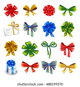 Set of gift bows with ribbons. Vector illustration. 