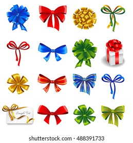 Set of gift bows with ribbons. Vector illustration. 