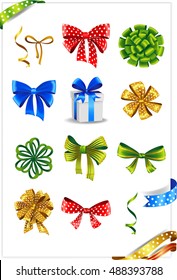 Set of gift bows with ribbons. Vector illustration. 