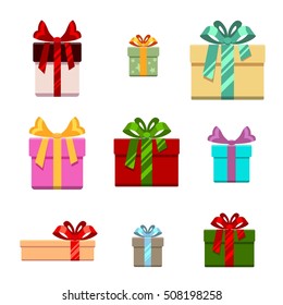 Set of gift box flat and cartoon style. Gift for birthday, happy new year and christmas, vector illustration
