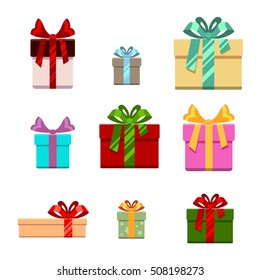 Set of gift box flat and cartoon style. Gift for birthday, happy new year and christmas, vector illustration