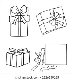 Set of gift box. Hand drawn doodle vector.