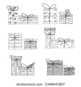 Set gift box hand drawn outline