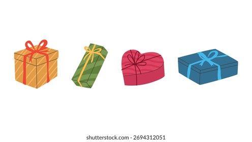 Set of gift box hand drawn style, christmas holiday concept