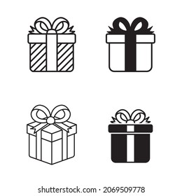 Set of gift box icon with black color isolated on white background. Simple gift box vector illustration