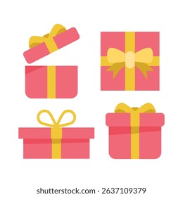 Set of Gift box icon. Gift boxes with ribbon icon.