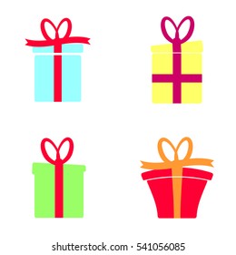 Set gift box icon, Christmas present, flat design template, vector