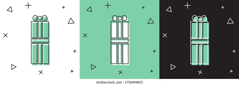Set Gift box icon isolated on white and green, black background. Happy Birthday.  Vector Illustration