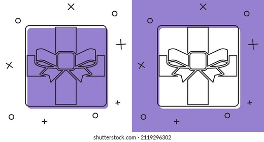 Set Geschenkbox-Symbol einzeln auf weißem und violettem Hintergrund. Frohe Weihnachten und glückliches neues Jahr.  Vektorgrafik
