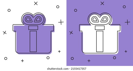 Set Gift box icon isolated on white and purple background.  Vector