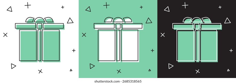 Definir ícone da caixa de presente isolado no plano de fundo branco e verde e preto. Feliz Aniversário.  Ilustração de vetor