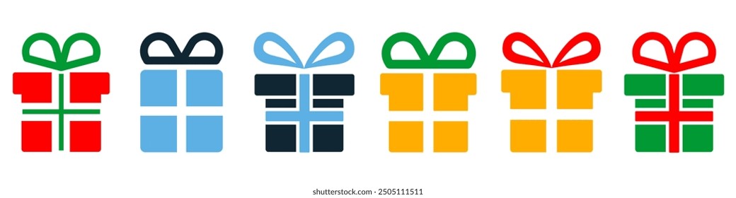 set of gift box icon, present, Christmas Present, Birthday Present, Valentine Present, Giving. icon symbol ui and ux design, glyphs