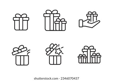 Set of gift box icons in line style isolated on white background