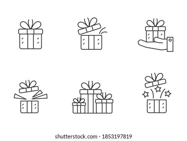 Set of gift box icons in linear style isolated on white background 