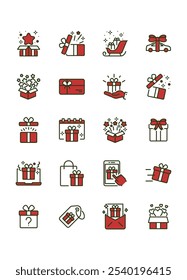set of gift box icons, present, ribbon