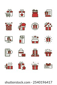 set of gift box icons, present, ribbon