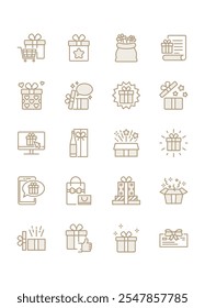 set of gift box icons, present, ribbon